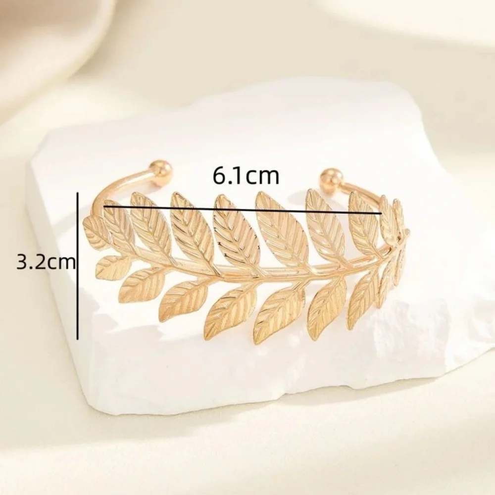 Gold Tone Greek Laurel Leaf Cuff Bracelet | Adjustable Open Bracelet
